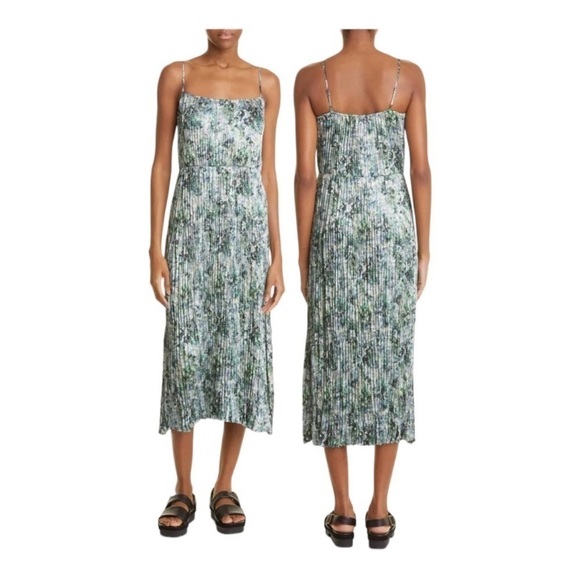 NWOT Vince Dress Painted floral camisole green midi sundress dress size L - Picture 2 of 8